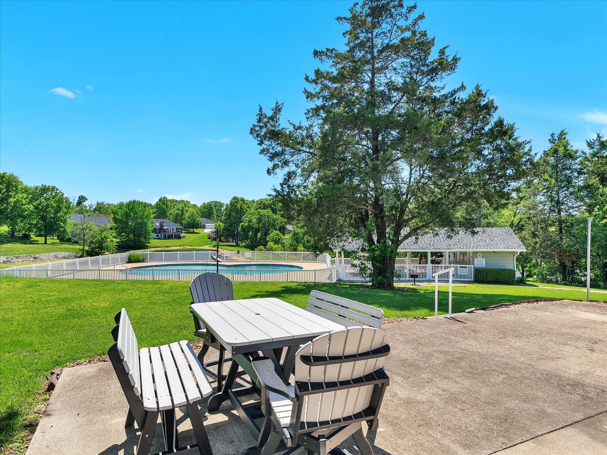 Patio with view of the community pool